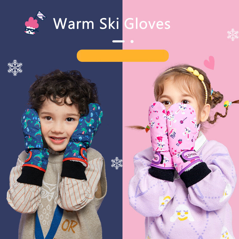 -30℃ Thicken Children Windproof Gloves Kid's Winter Warm Thermal Mittens Snowboarding Gloves Girls Ski Snow Gloves