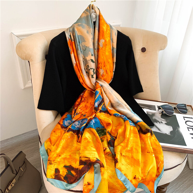 Luxury Design Silk Scarf for Women Bandana Pashmina Muslim Headscarves Shawl Wraps Ladies Brand Soft Bufanda Foulard 2021 New
