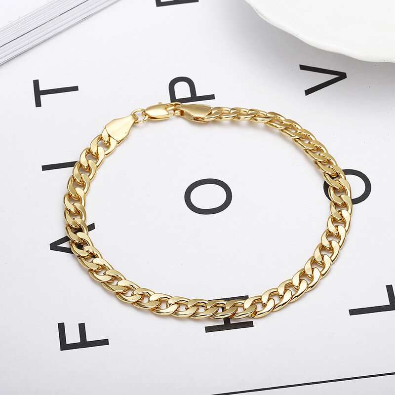 18K Gold Bracelet 6MM Sideways Chain Bracelet Fashion Jewelry Accesories for Woman Men Fashion Wedding Engagement