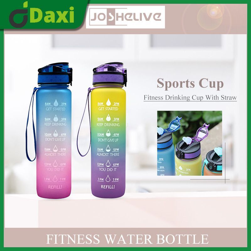 Botella de agua con cubierta de rebote transparente de 1000ml, a prueba de polvo, a prueba de fugas, Cordón portátil de plástico para viaje, taza de té deportiva