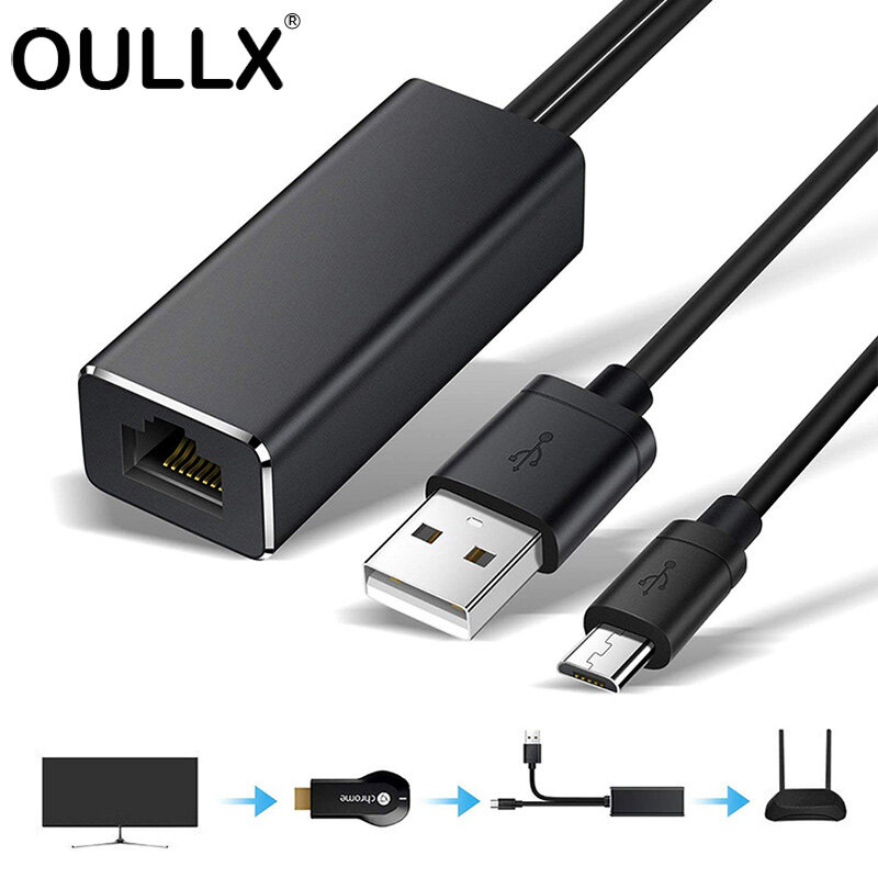 OULLX Ethernet Netzwerk Karte Adapter Micro USB Power RJ45 10/100Mbps für Feuer TV Stick Chrome Google