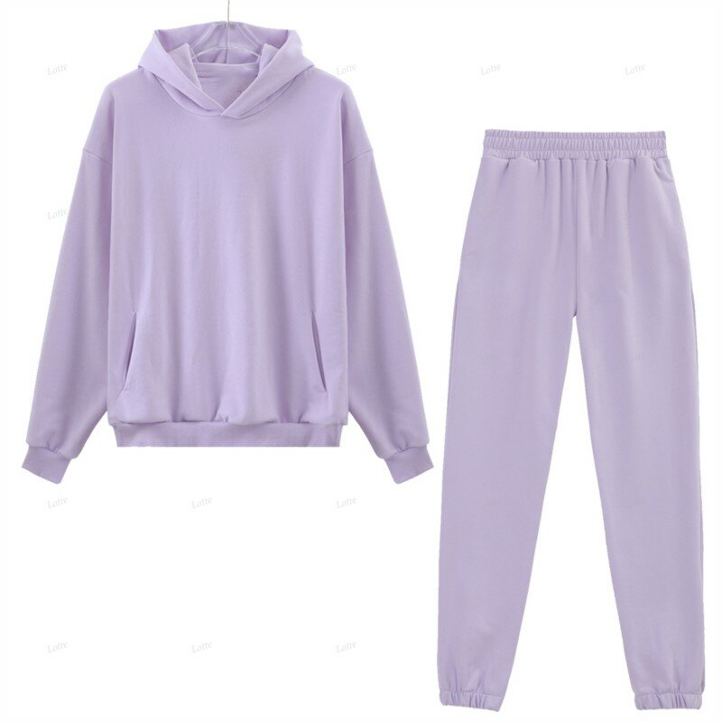 Sweat-shirt à capuche et pantalon de survêtement pour femmes, 100% coton, ensemble deux pièces, survêtement, combinaisons de printemps