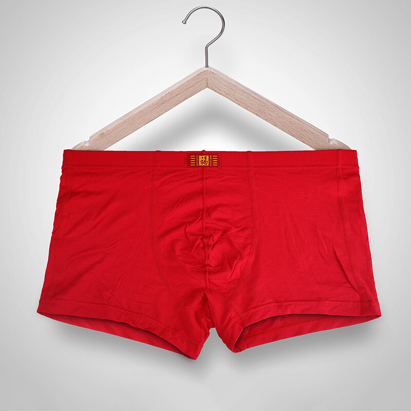 5 Pcs/Lot Men's Underpants Cotton Boxer Briefs Boxers Big Red Wedding Cotton Plus Size Men's Red Underwear