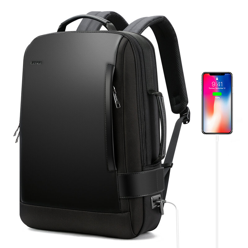 BOPAI Men's Backpack 15.6 Inch Laptop Bagpack Black Expandable Mochila for Man USB Charging Male Travel Nylon Rucksacks