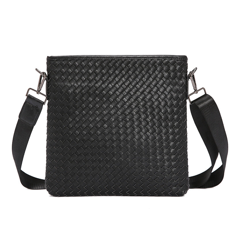 GLMAHUA Vintage Weave Men's Crossbody Bags Black Leather Man Bags Shoulder Crossbody Solid Shoulder Male Sling Backpack