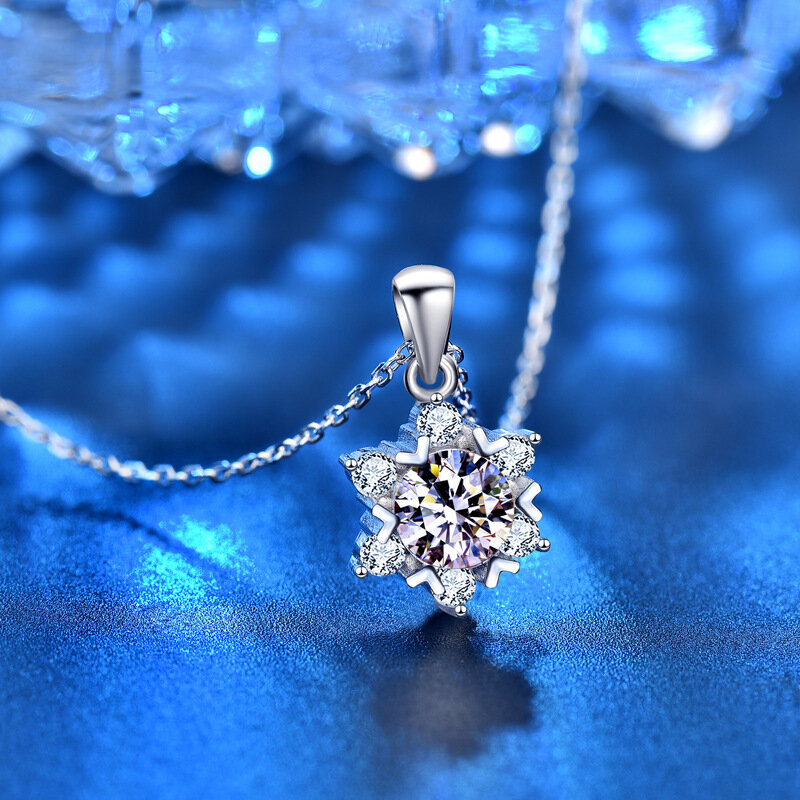 100% Perak Sterling Berlian Moissanite Asli 925 Kalung Liontin Salju untuk Wanita Hadiah Pernikahan Perhiasan Perak dengan Sertifikasi
