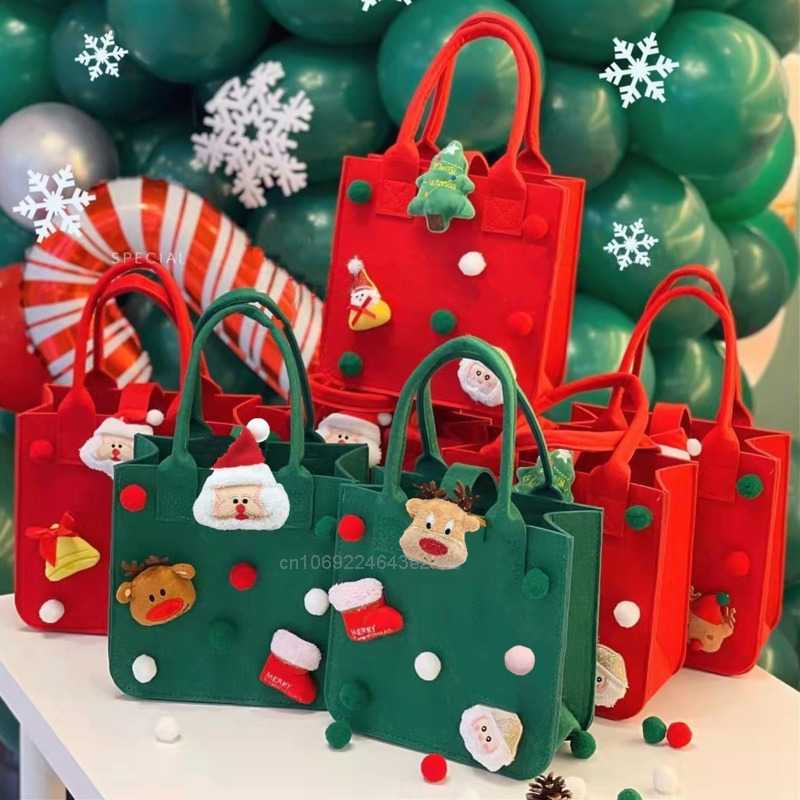 Bolsa de regalo de fieltro de Navidad, bolsa de embalaje de dulces, regalo de mano para niños, bolsa de dibujos animados