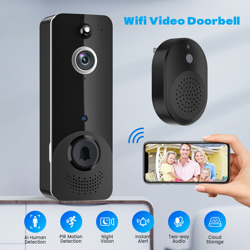 Wifi Slimme Visuele Deurbel Tweeweg Stem Intercom Hd Infrarood Nachtzichtcamera 'S Mobiele Afstandsbediening Video Bewegingsdetectie Monitor
