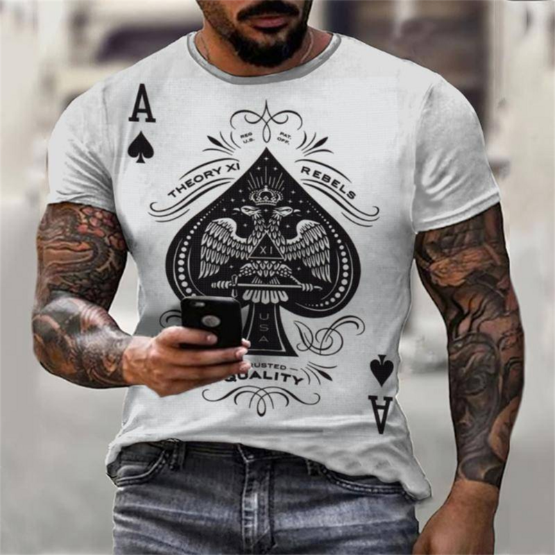 0ネック印刷夏新文字ポーカーさまざまな男性のtシャツ3D男性のファッショントップ半袖