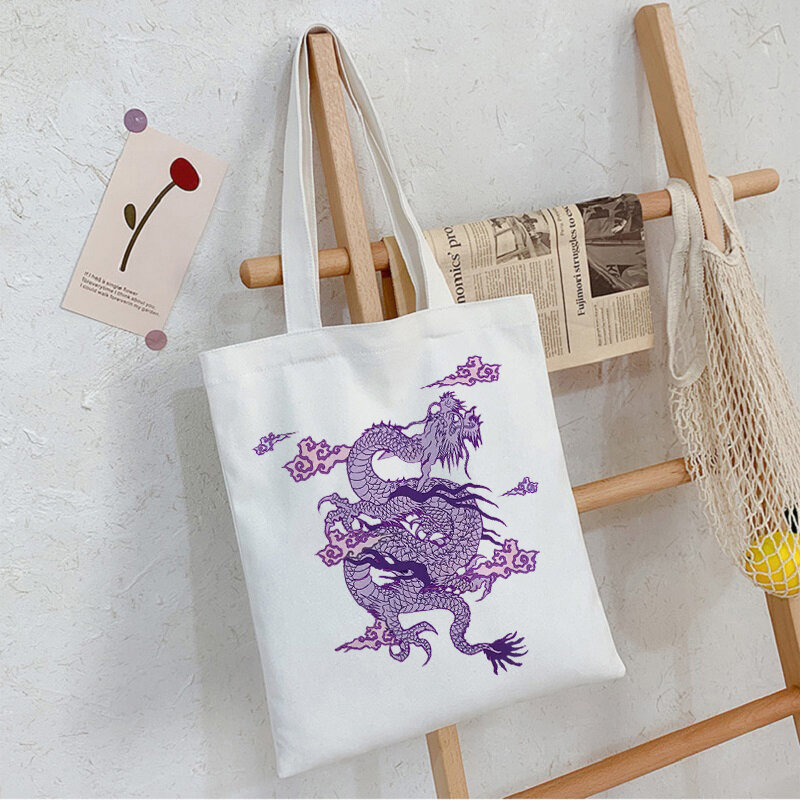 2022 중국 드래곤 애니메이션 프린트 펑크 캔버스 가방, 하라주쿠 쇼퍼 대용량 여성용 가방 빈티지 클래식 숄더백 핸드백