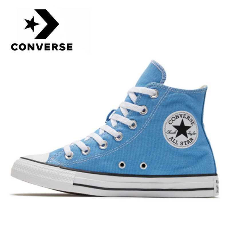 แท้ Converse Chuck Taylor All Star Unisex สเก็ตบอร์ดรองเท้าผ้าใบแฟชั่น Plataforma สีฟ้าผ้าใบรองเท้า