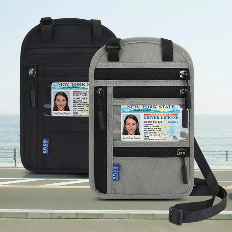Bolsa de viaje para el cuello, bolsa portátil para pasaporte, tarjeta de documentos y dinero para exteriores