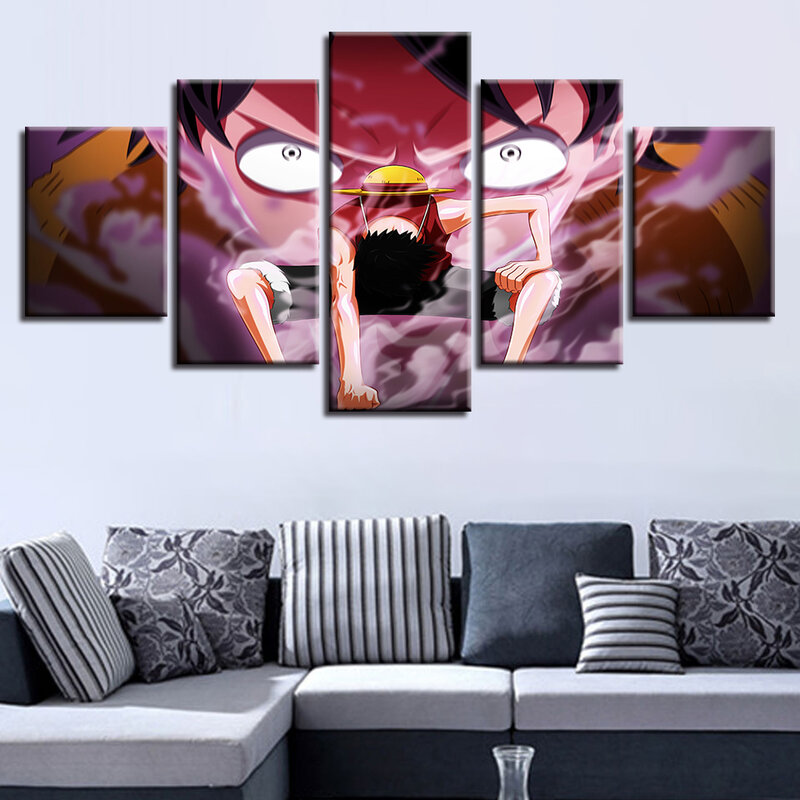 Pinturas de Anime One Piece de Luffy para decoración del hogar, lienzo artístico de dibujos animados, sala de estar imagen para, dormitorio, póster de pared, 5 piezas
