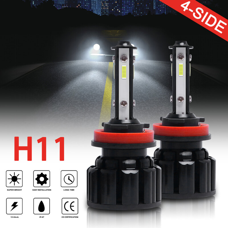 Faro delantero LED para coche, luces Canbus de 12V y 24V, 2 piezas, H11, H8, H16, 9005, 9006, 9007, 6500k, 4 lados, CSP, 80W, 30000LM