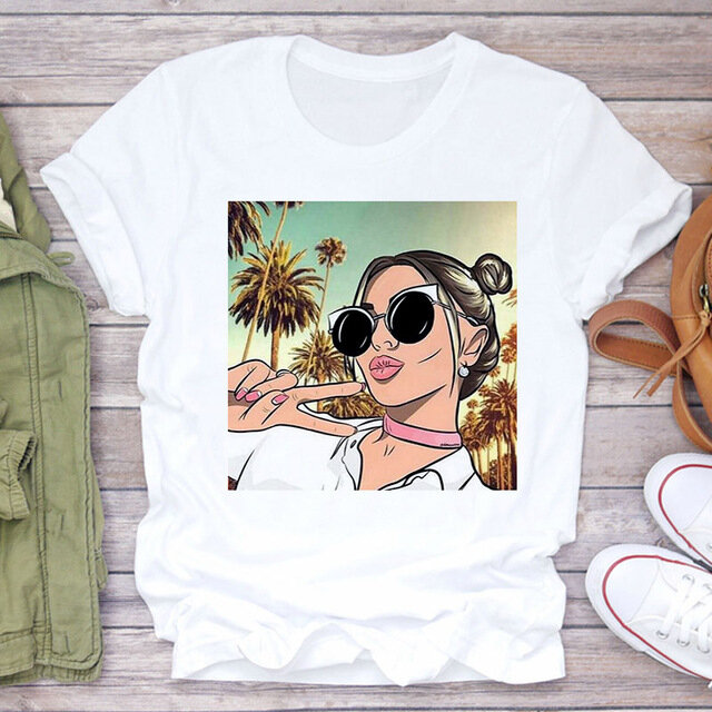 2022 Lente Vrouwen Korte Mouw T-shirt New Fashion Cool Zonnebril Meisje Serie Afdrukken Y2k Top