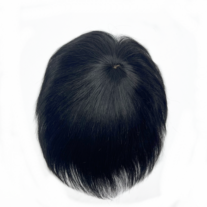 Halo Lady Beauty Thick Human Hair Toupee with PU Around Hair Replacement System Prosthetic Hair Wig Male Pieces For Men Baldness