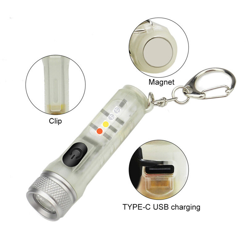 Mini lampe de poche Portable multifonctionnelle à LED, Rechargeable de Type C, lumière forte, ultra-lumineuse, étanche, pour l'extérieur