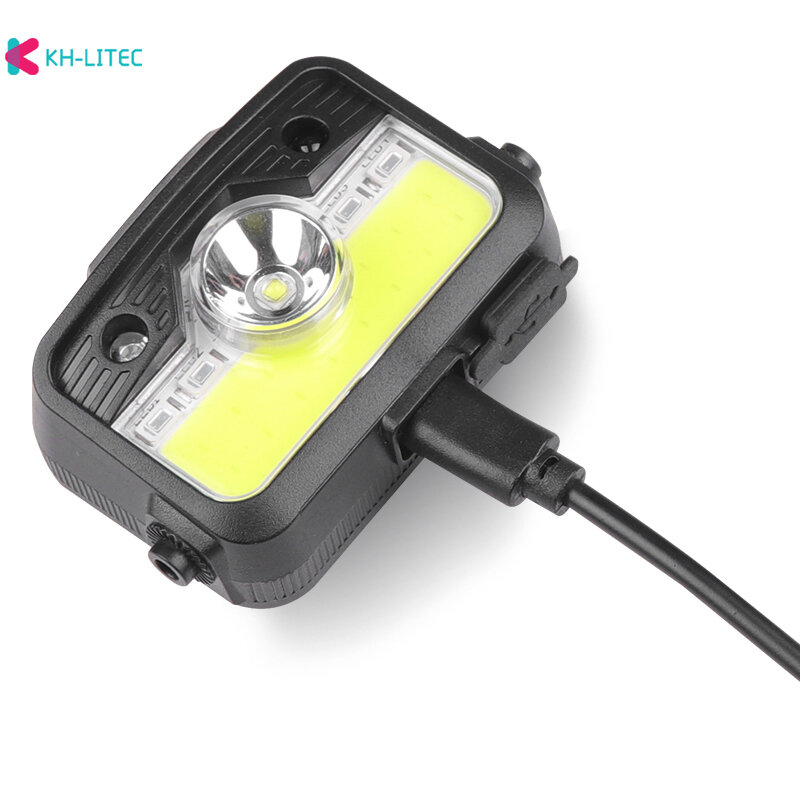 Mini ricaricabile potente sensore faro pesca campeggio USB testa torcia COB LED Head Light torcia fari lanterna anteriore