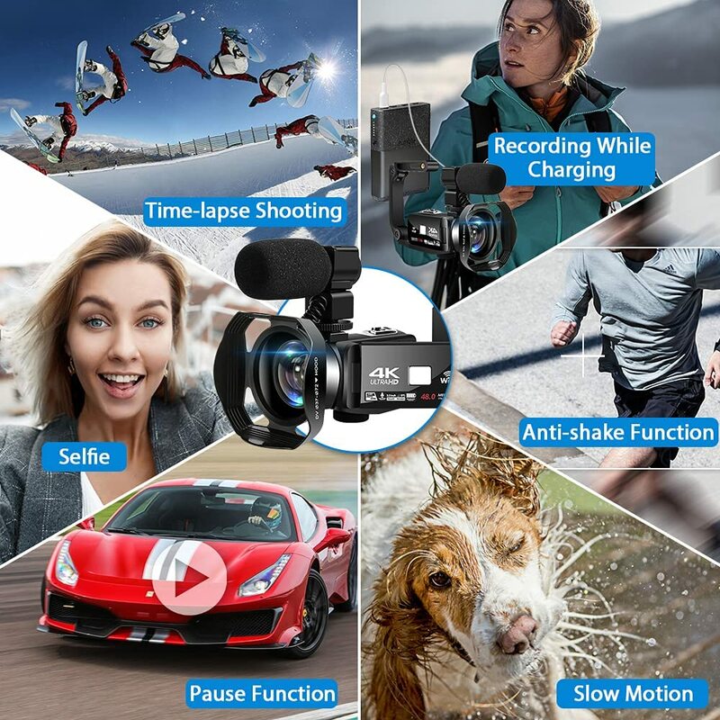Caméra vidéo numérique 4K, objectif grand Angle, Vision nocturne, WiFi, écran tactile, caméscope professionnel, photographie Time-lapse