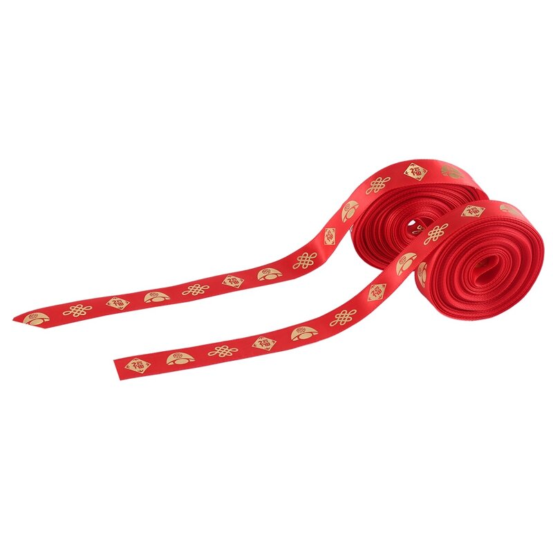 2 pçs fitas de poliéster vermelho ano novo chinês tema fita plana fita de cetim com caráter para artesanato diy arcos presente