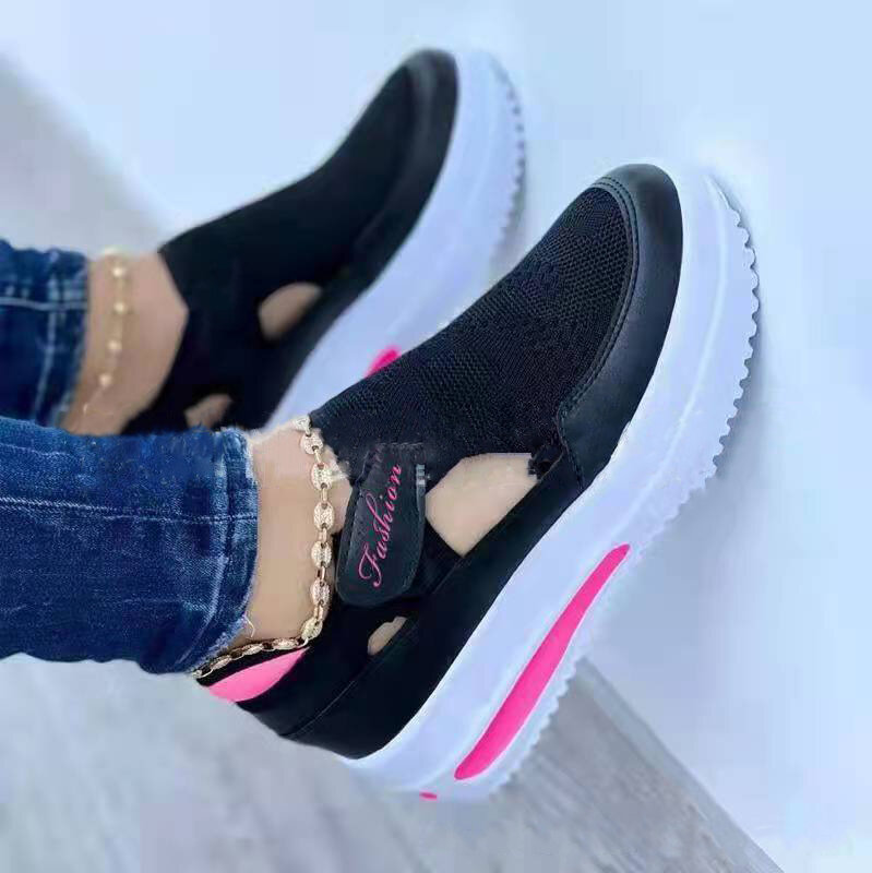 Zapatillas de plataforma transpirables para Mujer, zapatos deportivos informales con cuña y Velcro, a la moda, 2022