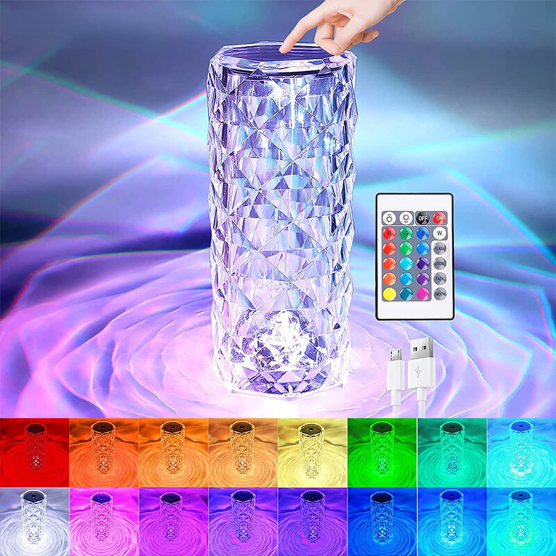 Aanraken Controle Rose Kristallen Lamp Nachtkastje Slaapkamer Decoratie 3/16 Kleuren Led Romantische Diamant Sfeer Nachtlampje