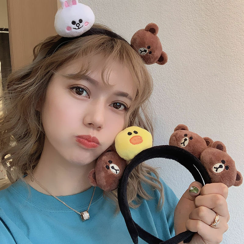 Nowa koreańska moda sierść zwierzęca zespół kobiety pluszowa kreskówka kaczka niedźwiedź ucho królika pałąk dziewczyny słodkie nakrycia głowy akcesoria do włosów prezenty