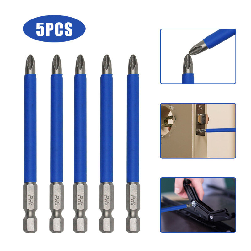 1/4" Hex Shank Magnetic Anti Slip Long Reach Electric Screwdriver Bits Precision PH2 Single Phillips/Cross Head Power Tools