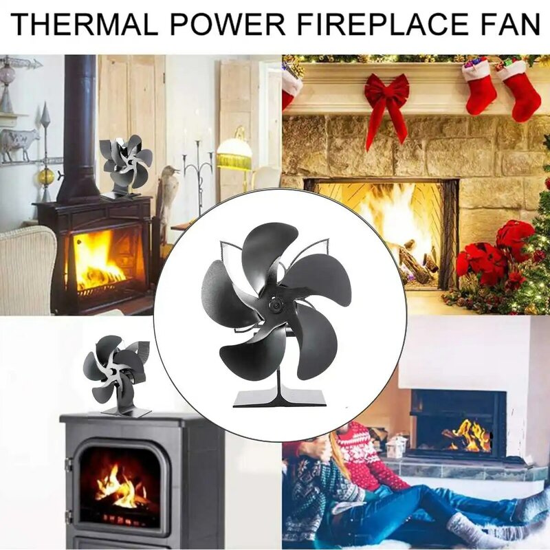 Black Fireplace 4-12 Blade Heat Powered Stove Fan komin Log Wood Burner Eco Friendly Quiet Fan Home Efficient Heat Distribution