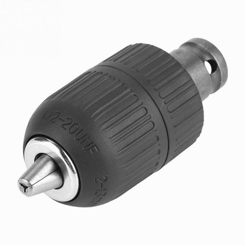 1/2"-20UNF Drill Chuck 2-13 mm Capacity Keyless Chuck with 1/2" Adapter for Impact Wrench Conversion Tool