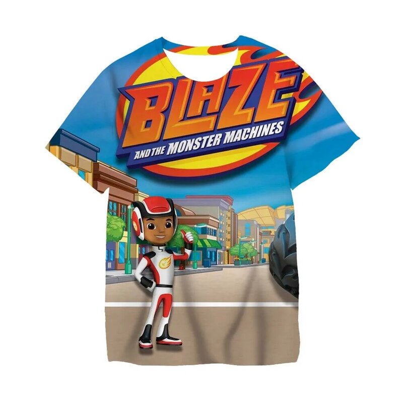 Blaze และ Monster Machines เด็กเสื้อยืดการ์ตูนอะนิเมะวิดีโอเกมเด็กเสื้อผ้าฤดูร้อนเด็ก Unisex Cool Tops