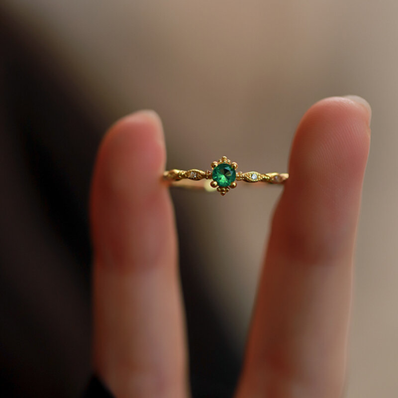 ANENJERY kolor srebrny zielony cyrkon cienki pierścień dla kobiet Trendy wykwintne regulowane pierścień przyrzeczenia akcesoria Vintage