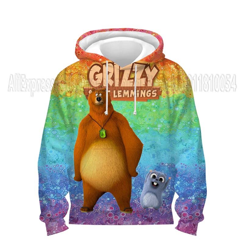 Grizzy e os lemmings 3d impressão crianças hoodies dos desenhos animados camisolas topos meninos meninas anime pullovers casacos casuais outwears