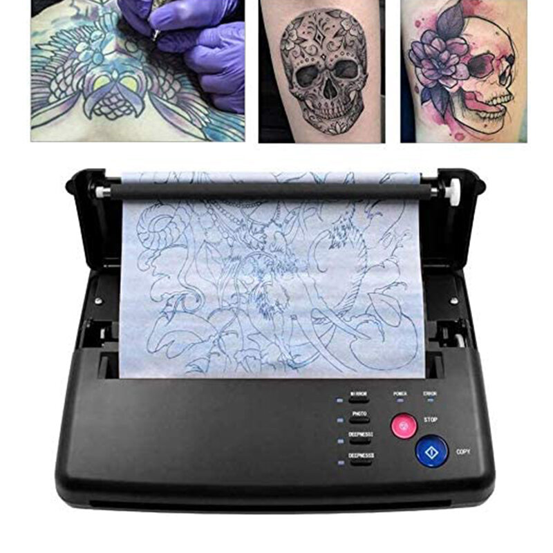 Машинка для переноса татуировок, термотрафаретный принтер, копировальная машинка с 10 термокопировальной бумагой и 500 цифровыми узорами