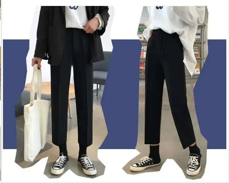 2022 calças de terno casual feminino em linha reta tubo oversize solto escritório senhora ângulo comprimento calças trabalho moda oversize