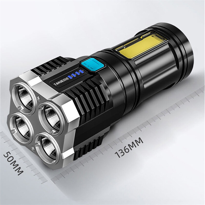 4 Core Senter LED USB Isi Ulang Cahaya COB Berkemah Mendaki Obor Tahan Air Lampu Ultra Terang Luar Ruangan Lentera Portabel