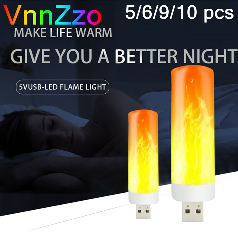 10 sztuk USB lampa z płomieniem LED symulacja płomieni lampka nocna z USB przenośne oświetlenie dla domu do kreatywnej dekoracji Mini pokój nastrój światła