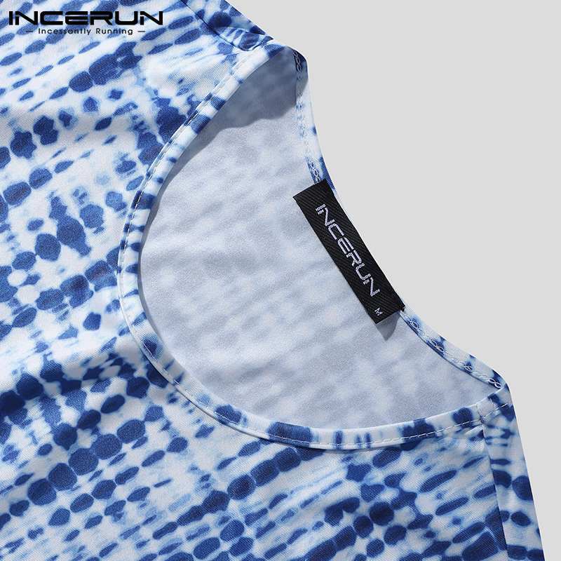 INCERUN 편안한 Homewear 새로운 남성 인쇄 중공업 Onesies 패션 남성 긴 소매 라운드 넥 삼각형 바디 슈트 S-5XL