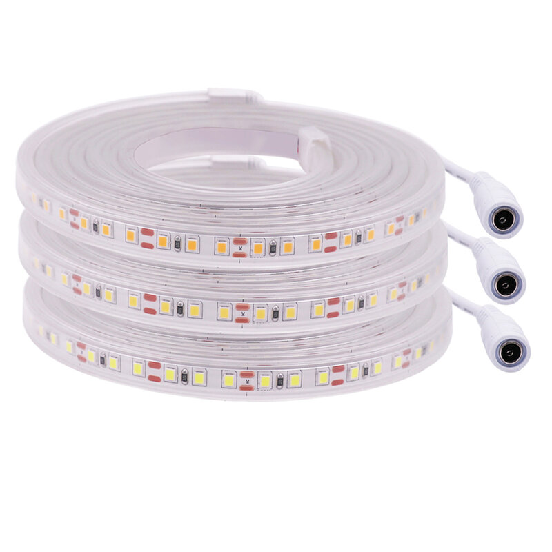 Bande lumineuse LED 2835, 12V 24V, Flexible, IP67, étanche, 120 diodes, avec connecteur DC, blanc naturel chaud, 4000K