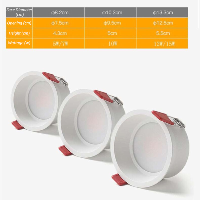 Recessed Anti-glare LED Downlights 5W/7W/10W/12W/15W for Household Commercial Indoor Lighting Spotlight Round Shape Ceiling Lamp