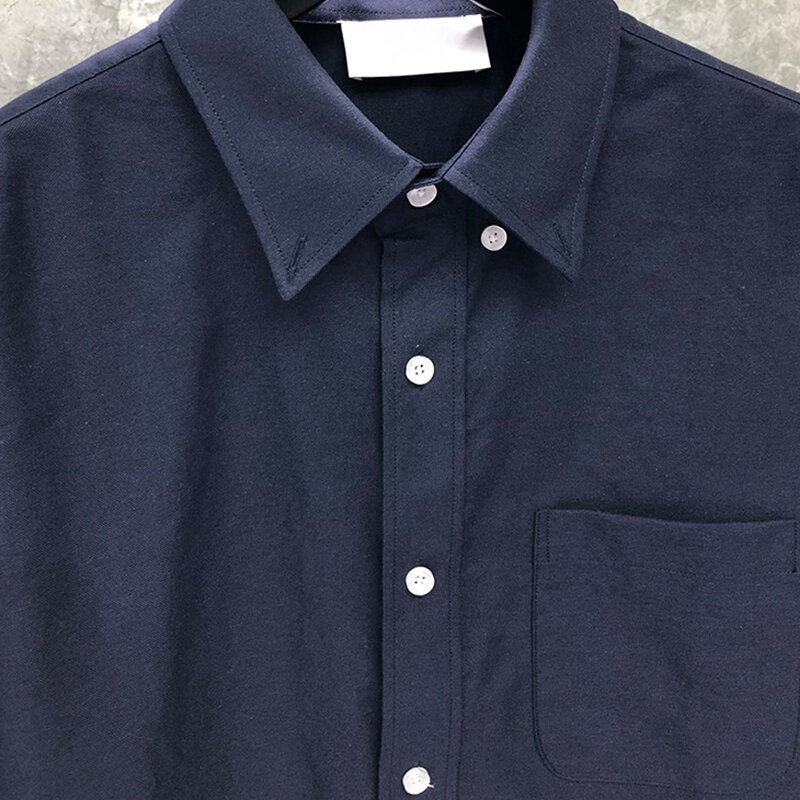 TB THOM-camisas ajustadas de manga larga para hombre, camisas informales de tela Oxford a rayas de cuatro barras, ropa sólida de alta calidad, color azul