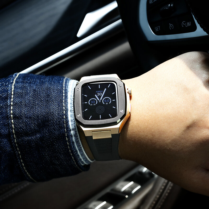 Apple Watch用ステンレススチールストラップ付きケース,Apple Watch用変更キット,45mm,44mm,41mm,iwatchシリーズ用セット7 6 se 5 4 3 2 1