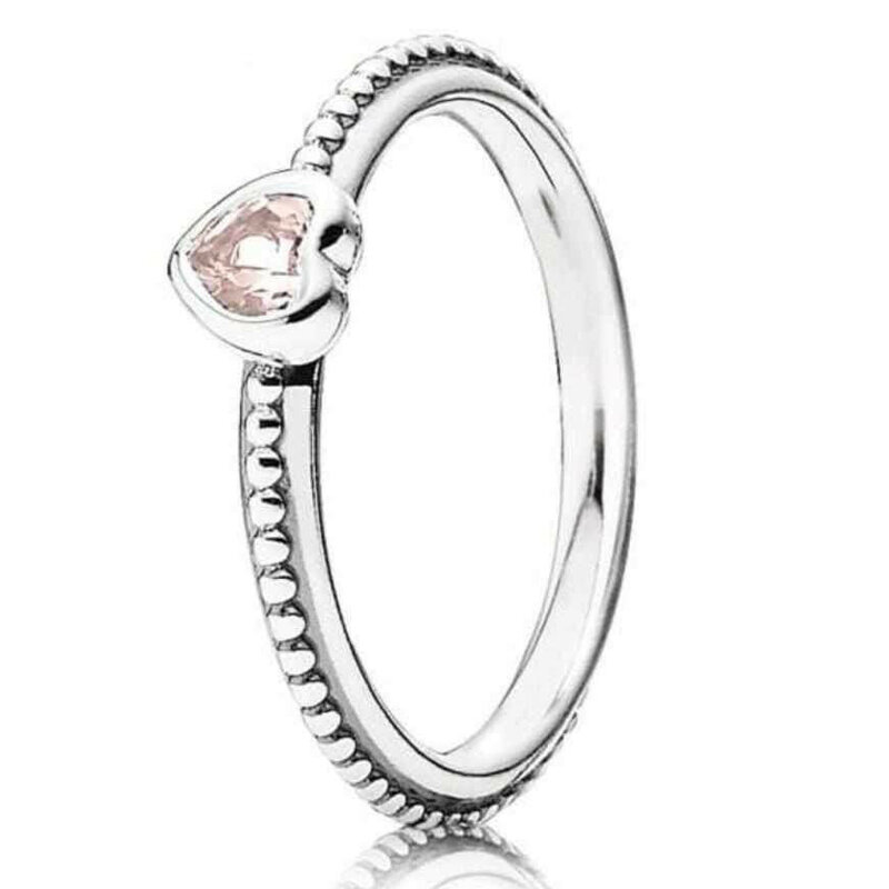 New 925 Sterling Silver Ring Rose Radiant Heart Shape Solitaire Enamel Ring With Crystal For Women Jewelry Gift
