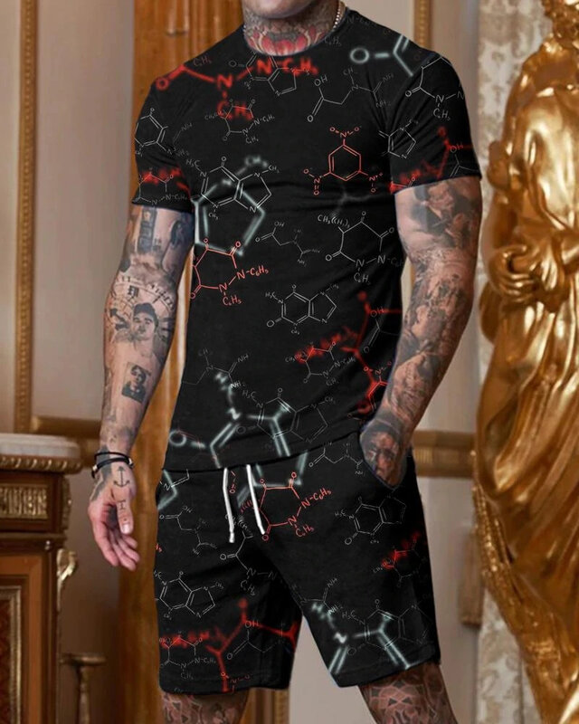 Pakaian Ukuran Besar Pria Kaus Print 3D Jalan Retro Kaus Musim Panas Kualitas Tinggi Pria Celana Pendek Dua Potong Pakaian Olahraga