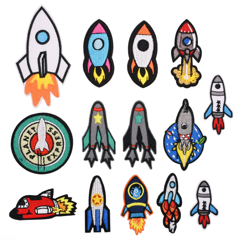 14Pcs การ์ตูน Rocket Series เหล็กบนแพทช์ปักสำหรับ On ซ่อมเสื้อผ้ากางเกงยีนส์สติกเกอร์เย็บผ้า Patch Applique badge