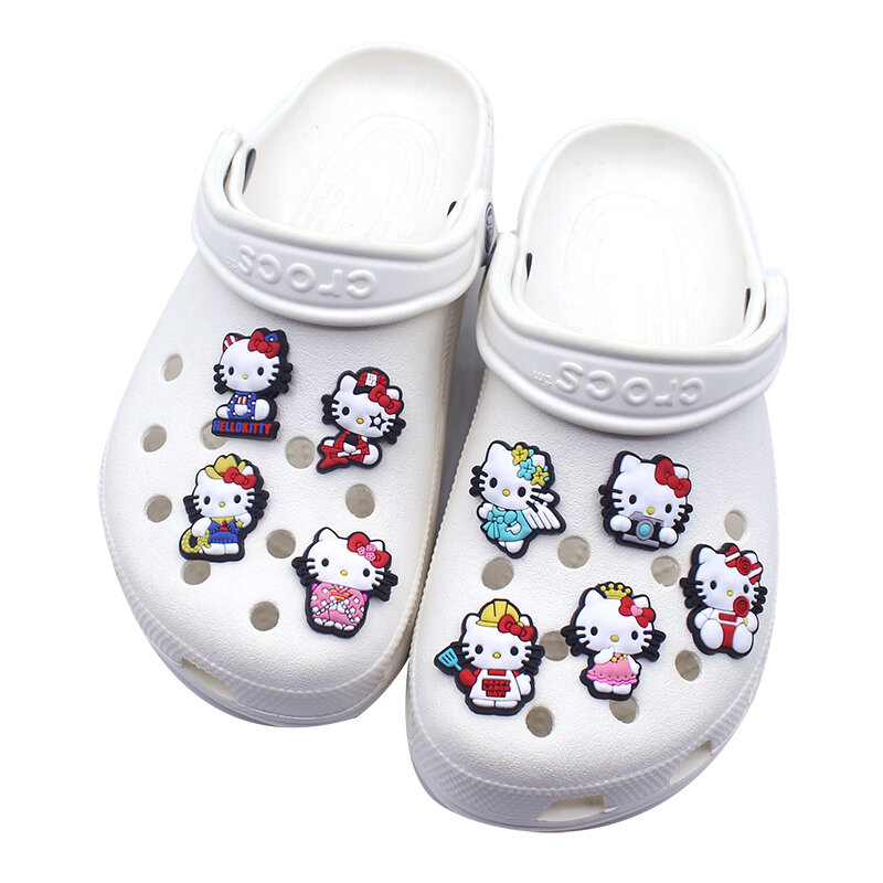 Hot 1pcs Japan Cartoon Anime Cute Cat Croc Charms PVC Shoe Charms Shoe Buckles Accessories Fit Croc JIBZ,Kids Party X-mas Gifts