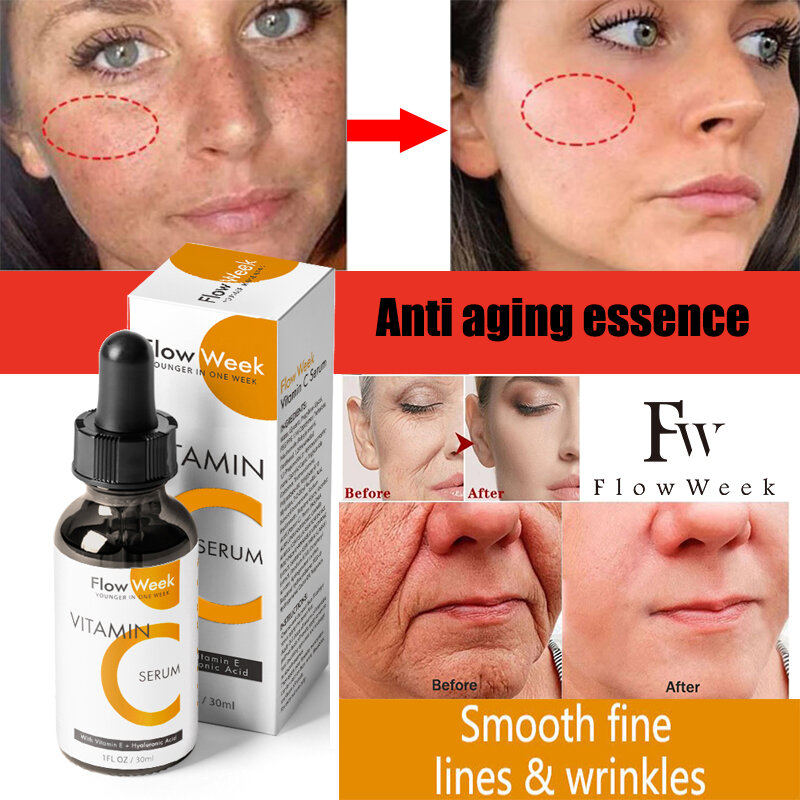 Flow -du-- Sérum pour le visage à la vitamine C, éclaircir la peau, éclaircir les taches, acide hyaluronique, essence, produits de soins de la peau