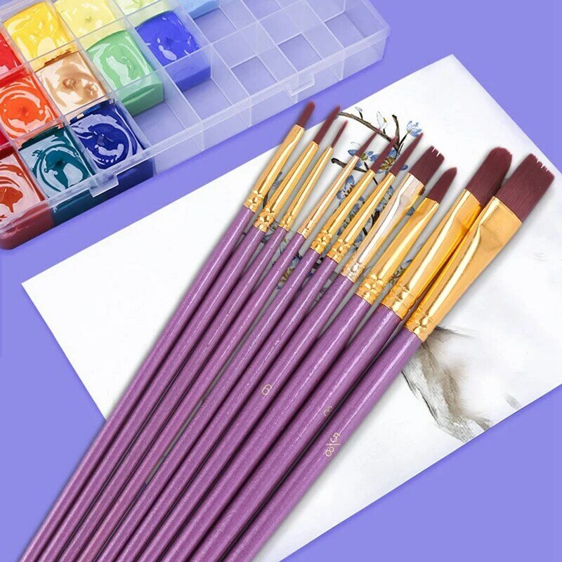 20Pcs Paint Brush Set Artist Paint Brushes For Watercolor, Oil Paintings Canvas, Ceramic, Clay, Wood & Models