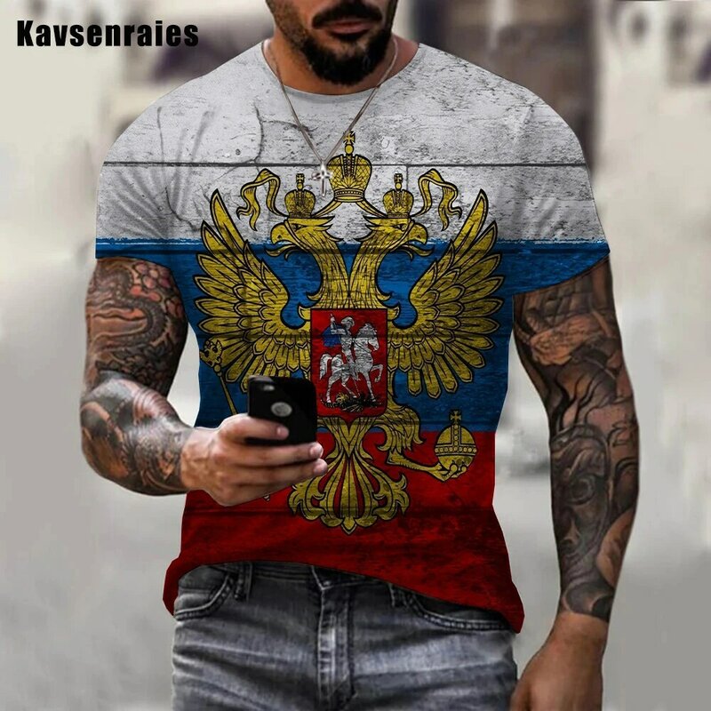 T-shirt à manches courtes avec drapeau russe pour hommes et femmes, Streetwear décontracté, Harajuku, surdimensionné, à la mode, été, 2022