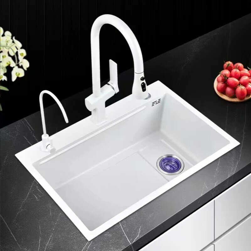 White 304 Stainless Steel Sink Kitchen Large Single Slot Embedded Dishwashing Sink Understage Sink Wash Vegetable Basin